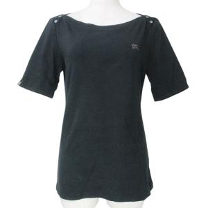 半袖 カットソー ボートネック 袖裏チェック ワンポイント刺? 38 M相当 黒 ブラック GY14 X