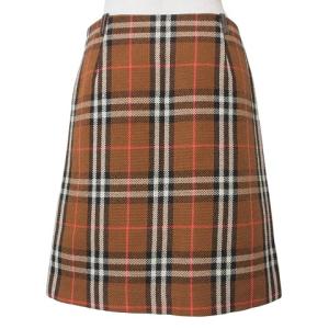 BURBERRY BLUE LABEL 美品 ひざ丈 スカート チェック 台形 ウール混 36 S相当 茶 ブラウン GY14 X