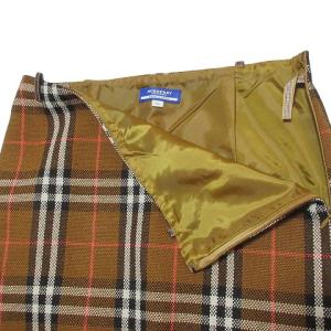 BURBERRY BLUE LABEL 美品 ひざ丈 スカート チェック 台形 ウール混 36 S相当 茶 ブラウン GY14 X