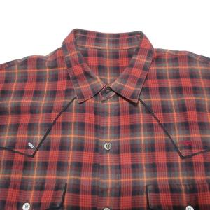Papas ウエスタンシャツ フランネル 長袖 チェック 刺? M 赤系 X