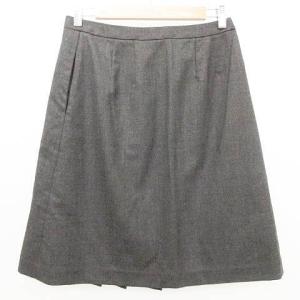 MARGARET HOWELL 美品 プリーツ ラップ スカート ひざ丈 ウール 台形 フレア 3 L グレー系 GY99
