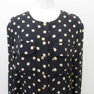CELINE ドット シャツ ブラウス 42 ダークネイビー