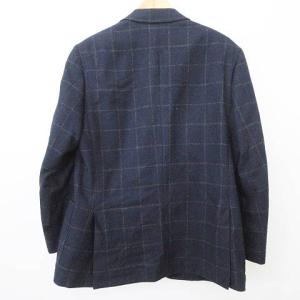 MACKINTOSH 格子チェック ジャケット シングル 2B ウール 背抜き ビジネス 三陽商会 42 紺 ネイビー