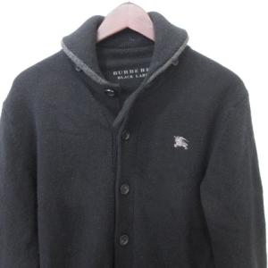 BURBERRY BLACK LABEL ラム ウール カーディガン 羊毛 ニット セーター 長袖 2 Mサイズ 黒 ブラック