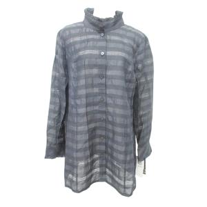 タグ付き 長袖 シースルー ボーダー シャツ ブラウス 日本製 13 XLサイズ チャコールグレー ORG