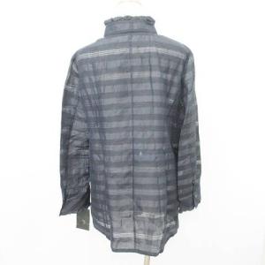 Leilian タグ付き 長袖 シースルー ボーダー シャツ ブラウス 日本製 13 XLサイズ チャコールグレー ORG