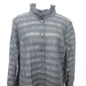 Leilian タグ付き 長袖 シースルー ボーダー シャツ ブラウス 日本製 13 XLサイズ チャコールグレー ORG