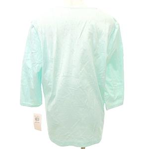 Leilian タグ付き カットソー 七分袖 アルファベット総柄 13+ XL相当 ミントグリーン ORG A0219