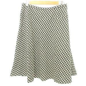 タグ付き ひざ丈 スカート フレア 千鳥柄 ウール Piemontese社生地 13+ XL相当 黒 ブラック ORG A0219