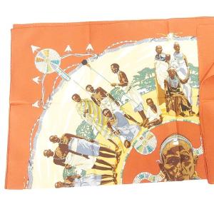 HERMES カレ 90 ケニアの真珠 スカーフ 大判 90×90 フランス製 オレンジ
