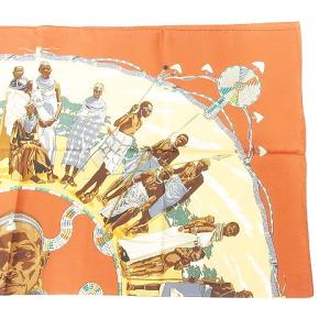HERMES カレ 90 ケニアの真珠 スカーフ 大判 90×90 フランス製 オレンジ