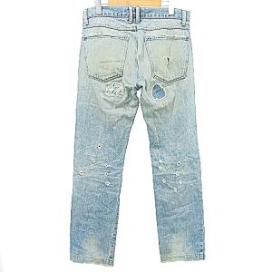 TMT デニム パンツ ジーンズ クラッシュリペア加工 USED加工 L 32 ライトブルー A0306