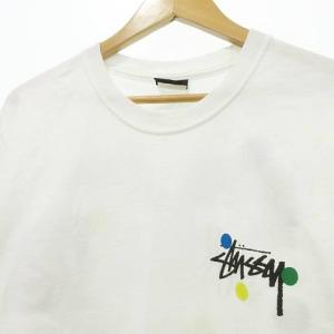 STUSSY 美品 ドット コラージュ Tシャツ 半袖 プリント クルーネック カットソー メキシコ製 M 白 ホワイト