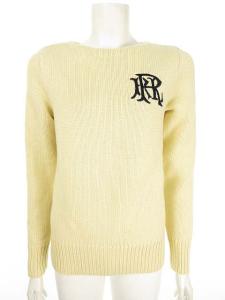 コットン ニット セーター クルーネック 刺繍 XS オフホワイト