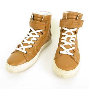 ハイカット スニーカー レザー レースアップ サイドジップ 41 キャメル