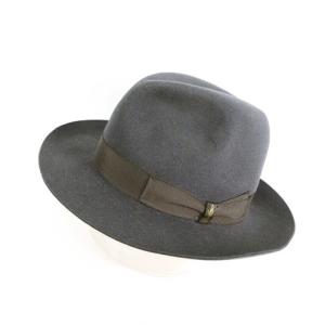 ラビット 中折れハット 帽子 ロングブリム ワイドブリム つば広 ロゴ入りリボン フエルト 59 ネイビー 紺 ITALY製