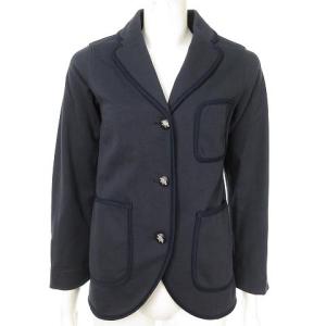 パイピング ジャケット 3つボタン ストレッチコットン 紺 ネイビー 40
