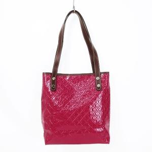 エナメルトート トートバッグ ミドルショルダーバッグ 型押し レザーハンドル ワインカラー ボルドー