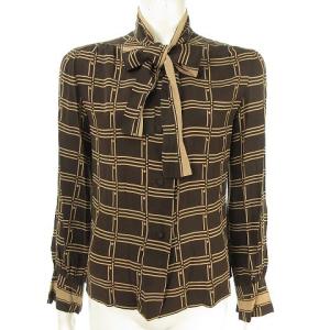 ボウタイブラウス 総柄 シルク 茶 ブラウン ヴィンテージ