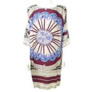 ワンピース シルクサテン 総柄 スカーフ柄