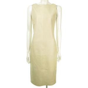 レザー ノースリーブ ワンピース ロング クリーム 36 