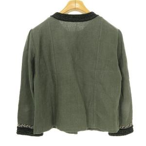 ETRO ノーカラージャケット ビーズビジュー 麻100％ リネン カーキ 40