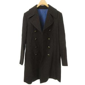 Jean Paul GAULTIER FEMME ウール ストライプ ダブル チェスター コート トレンチ 40 ダークブラウン