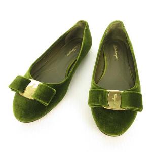 ヴァラリボン ベロア パンプス 4.5 グリーン