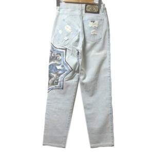ARMANI JEANS ヴィンテージ プリント デニム パンツ ジーンズ ストーンウォッシュ加工 クラッシュ加工 ボタンフライ 28 ライトブルー