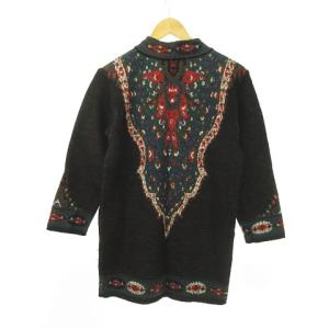 KENZO ロング丈ニット × ニットスカート セットアップ 上下2点セット 柄入り ブラック × グリーン × レッド 黒 緑 赤