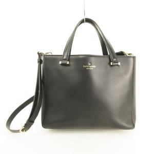 底リボンステッチカウレザーバッグ ブラック