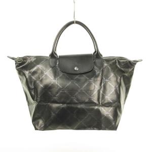 プリアージュ PLIAGE MODELE DEPOSE ロゴマーク × ベルト柄 総柄 トートバッグ ハンドバッグ 光沢 ブラック