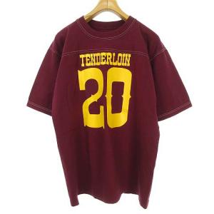 TENDERLOIN ショートスリーブ フットボール Tシャツ トップス ロゴ プリント 五分袖 L エンジ