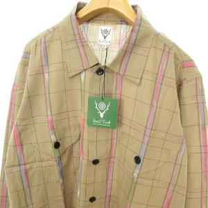 South2 West8 IN854 Smokey Shirt Ikat Windowpane スモーキー シャツ トップス チェック柄 長袖 S ベージュ