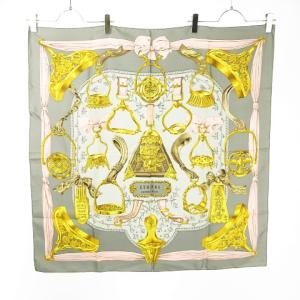 ETRIERS 馬具柄 カレ シルク スカーフ グレー