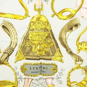 HERMES ETRIERS 馬具柄 カレ シルク スカーフ グレー
