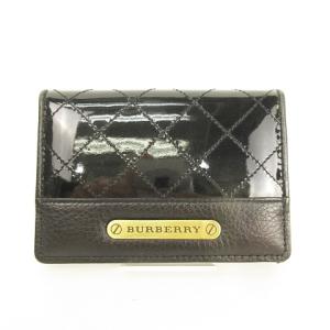 キルティング カードケース エナメル レザー ブラック