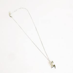 Dior ロゴ入り ハート × パールビーズ ネックレス ペンダント シルバーカラー アクセサリー