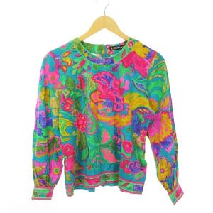 花柄プリントウールシルクカットソー M グリーン