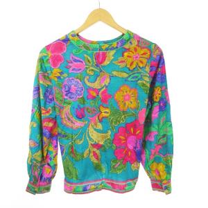 LEONARD 花柄プリントウールシルクカットソー M グリーン