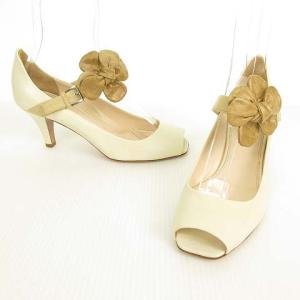 PRADA パンプス スクエアトゥ ストラップ オープントゥ 37 アイボリー ベージュ IBO11