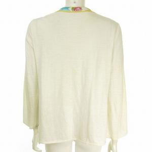 LEONARD FASHION リネンマルチカラープリントカーディガン オフホワイト