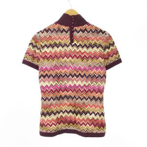 MISSONI アンサンブル ウール混 カーディガン × ハイネック半袖ニット 2点セット 総柄 ヘリンボーン織り柄 ストライプ織り柄 レッドパープル