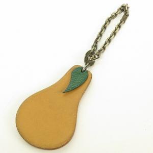 キーホルダー チャーム 洋梨 フルーツモチーフ レザー キャメル グリーン