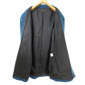 agnes b. ウールコート ブークレー ショールカラー ロゴジャカード裏地