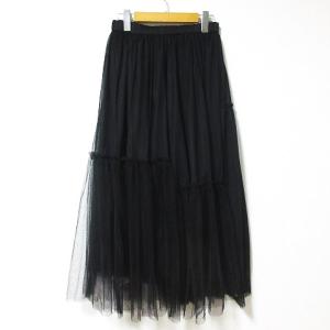 美品 プリーツコンビチュール スカート ロング丈 ドット ペチコート付き 19AW 黒 ブラック 36