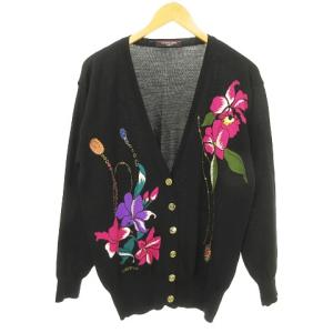 FASHION 花柄ニットカーディガン M ブラック