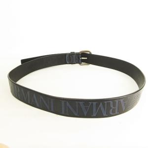 EMPORIO ARMANI レザーベルト ロゴ 95cm ? 105cm SIZE 54 ブラック × ブルー 黒 青 YEM881 大きいサイズ