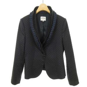 国内正規品 ジャカード ショールカラー ジャケット フリル 装飾 40 ネイビー