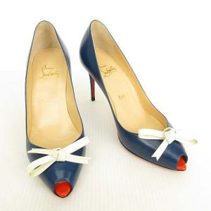 Christian Louboutin オープントゥ リボン パンプス ハイヒール 36 ネイビー